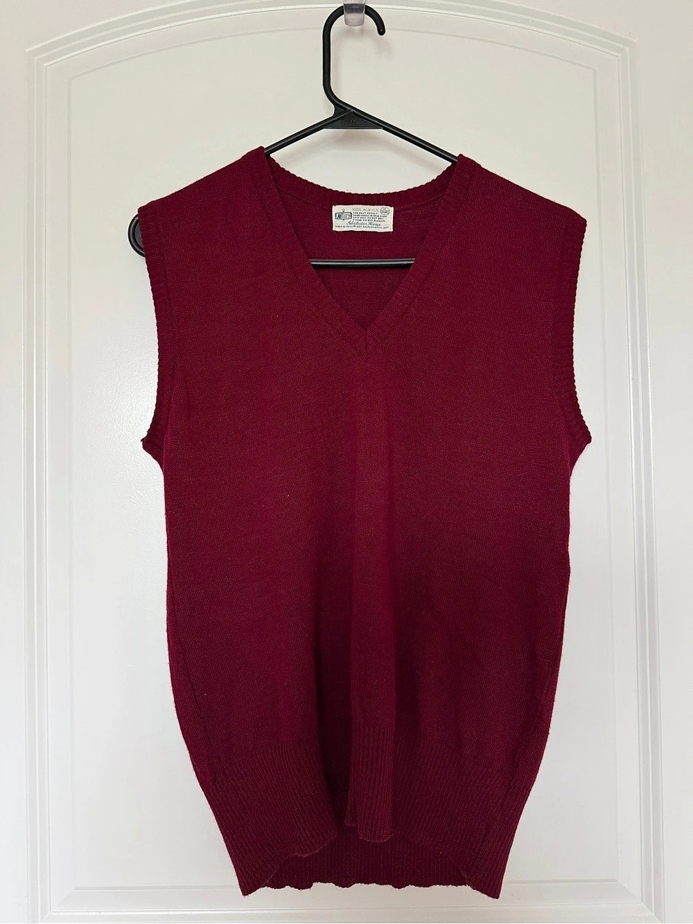 Dark Red V-Neck Acrylic Sweater, Size Medium
